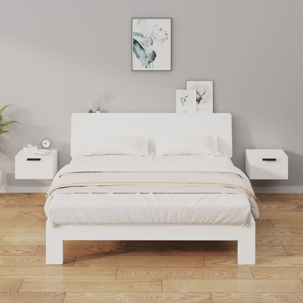 Bedside Table - RADFORD 2 Piece Nightstand White 34cm