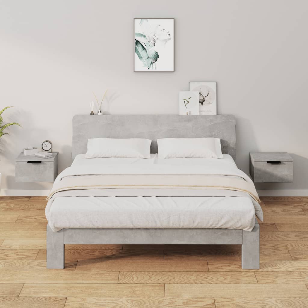 Bedside Table - RADFORD 2 Piece Nightstand Concrete Grey 34cm