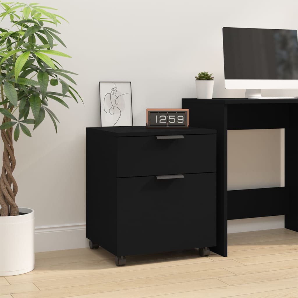 Mobile File Cabinet with Wheels Black 45x38x54cm Engineered Wood