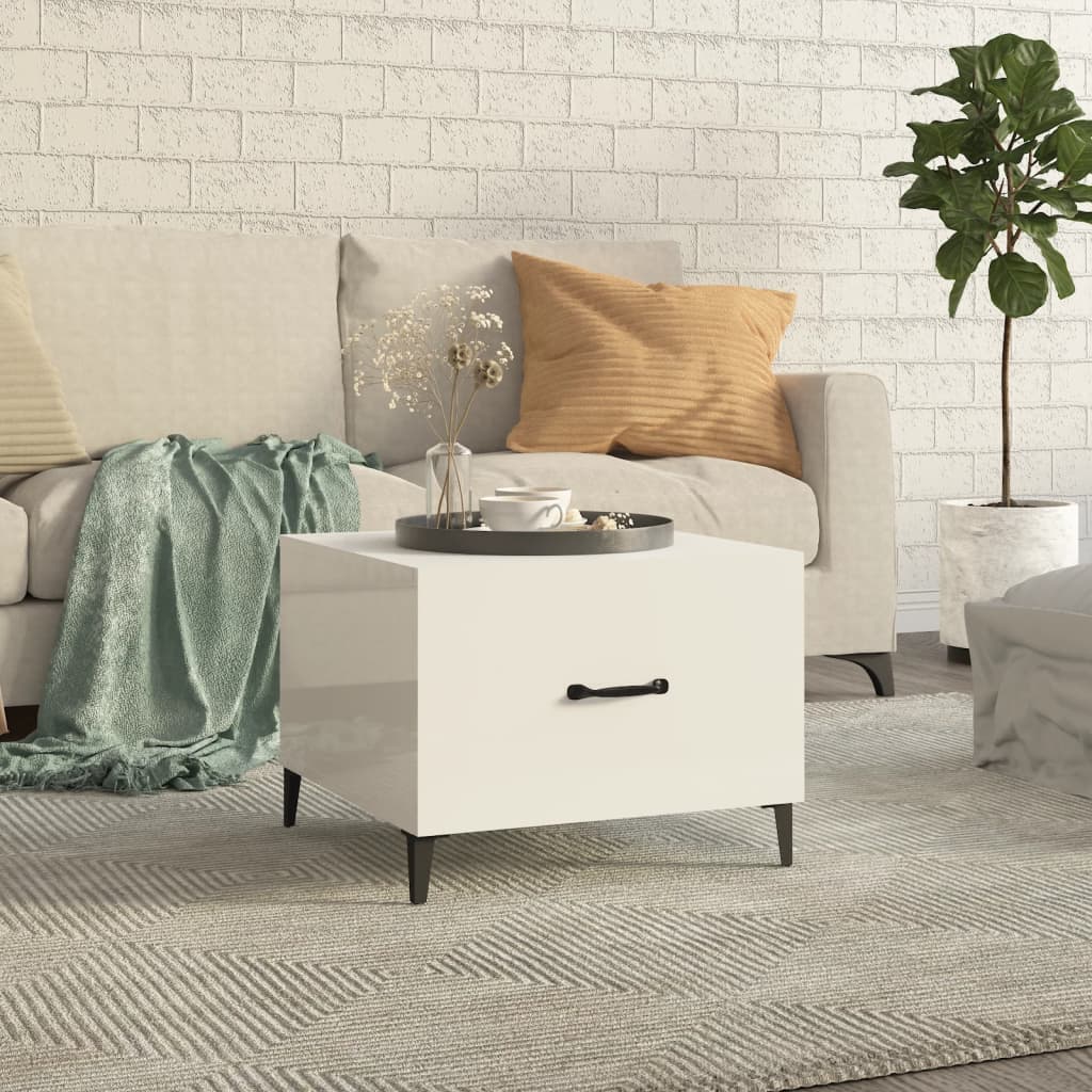 Coffee Table with Metal Legs High Gloss White 50x50x40 cm
