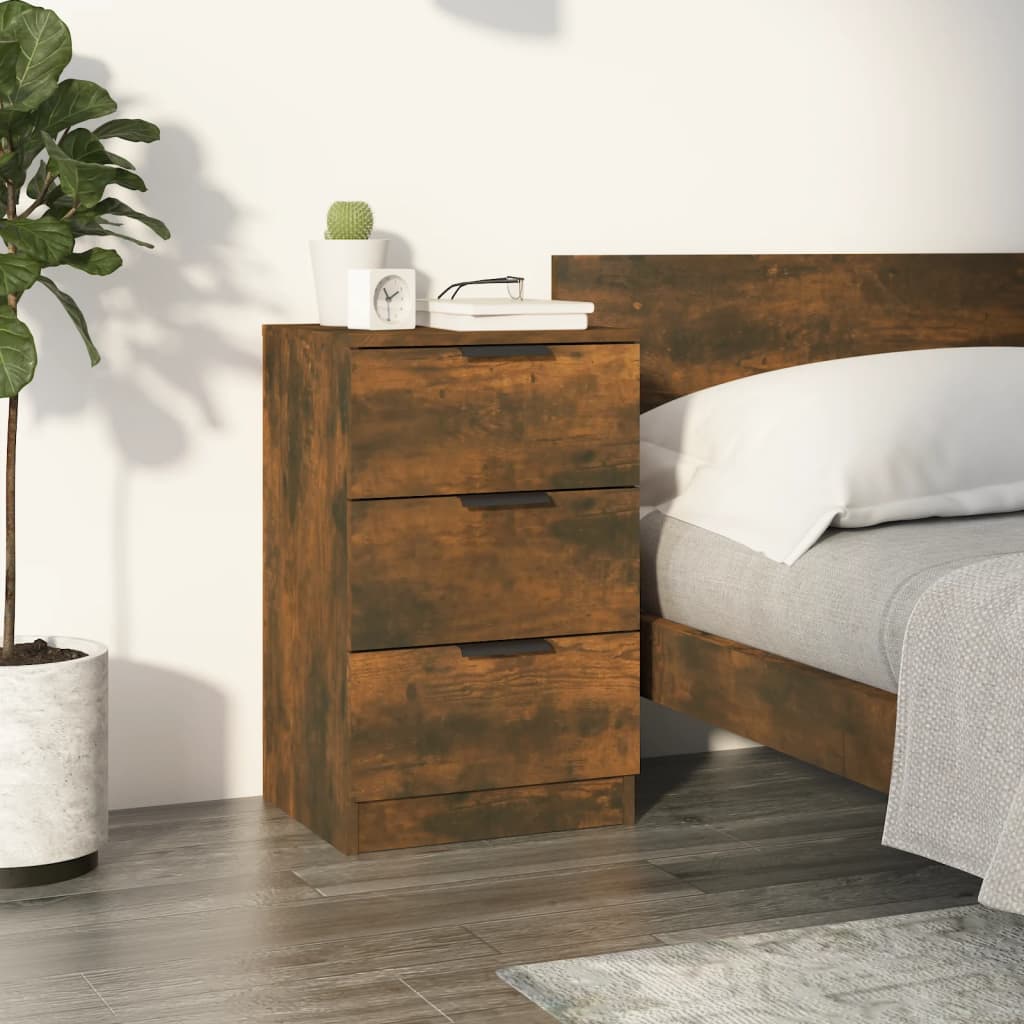 Bedside Table - MIDLAND Nightstand Smoked Oak 40cm