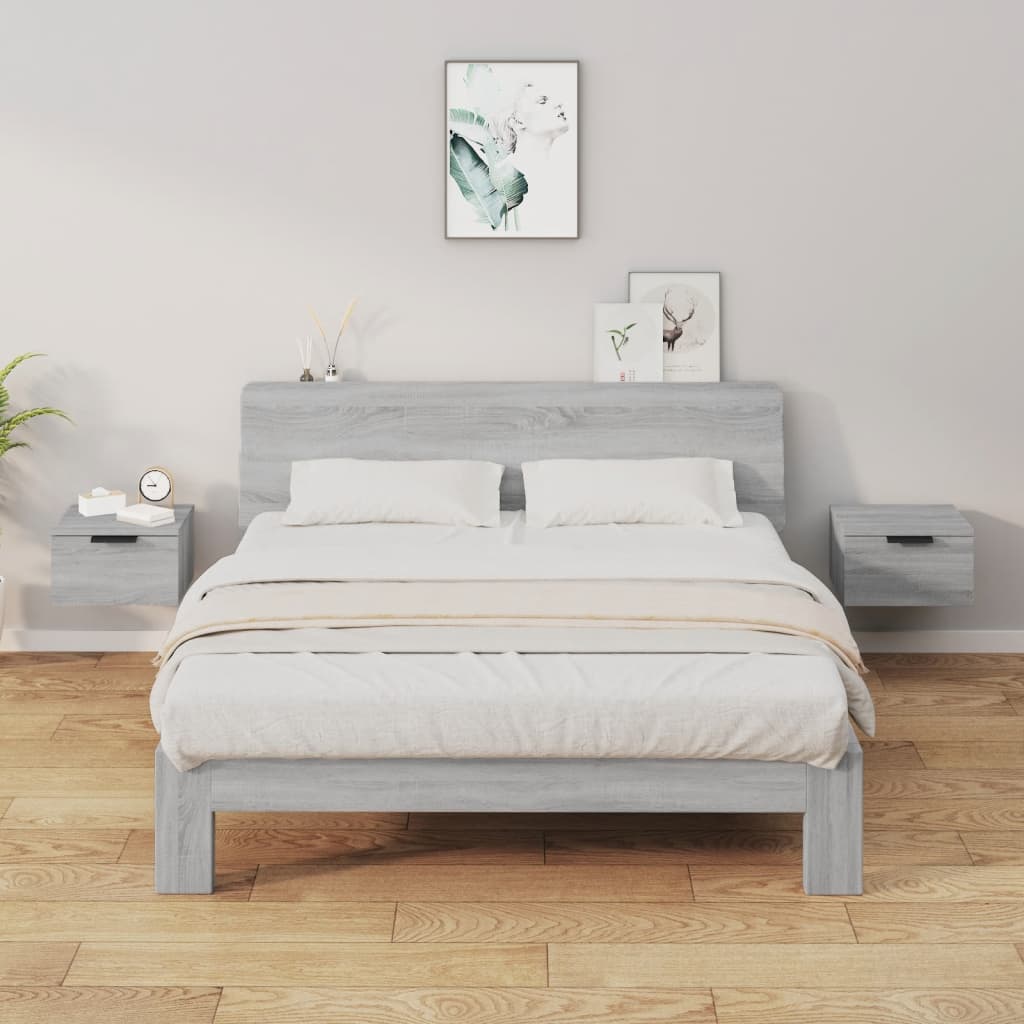 Bedside Table - RADFORD 2 Piece Nightstand Grey Sonoma 34cm