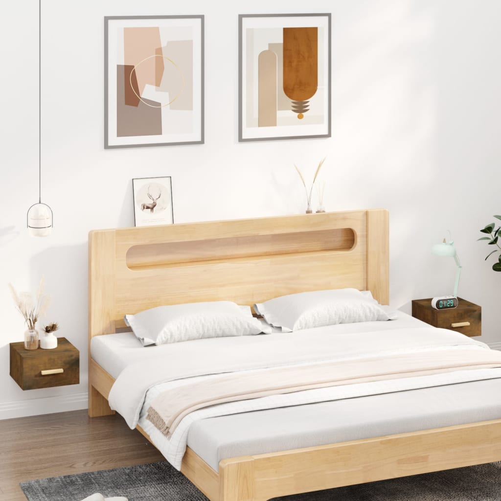 Bedside Table - MERLIN Finn 2 Piece Nightstand Smoked Oak 35cm