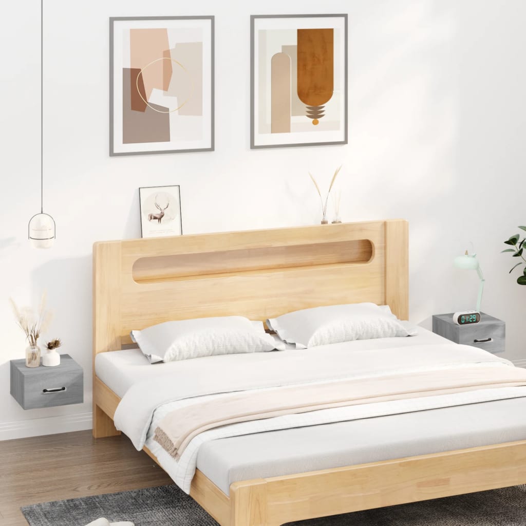 Bedside Table - MERLIN Ray 2 Piece Nightstand Grey Sonoma 35cm