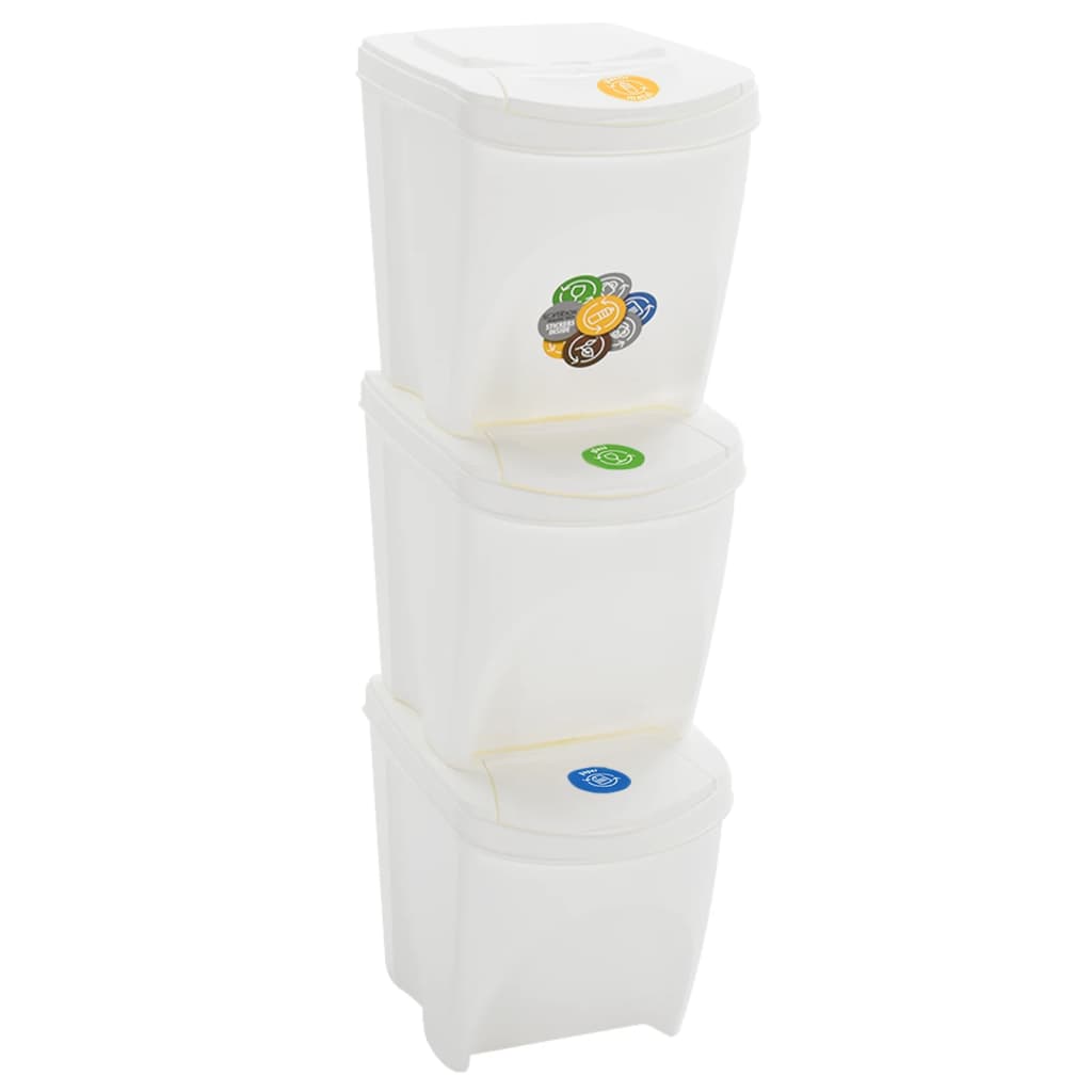 Stackable Garbage Bin Boxes 3 pcs White 75 L Polypropylene
