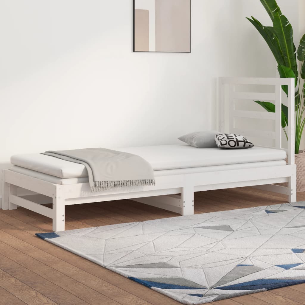 Pull-out Day Bed White 2x(90x190) cm Solid Wood Pine