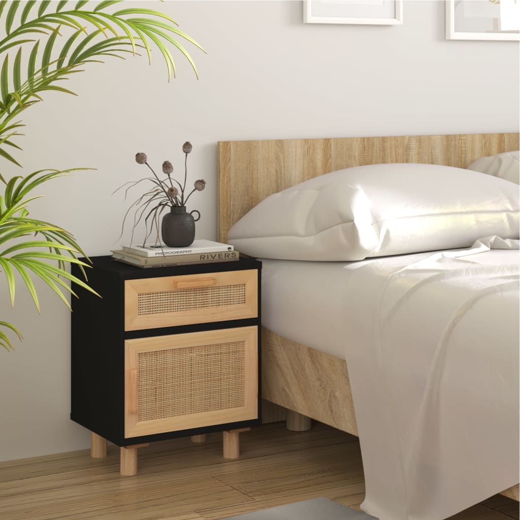 Bedside Table - Venetia Nightstand Black and Oak 40cm