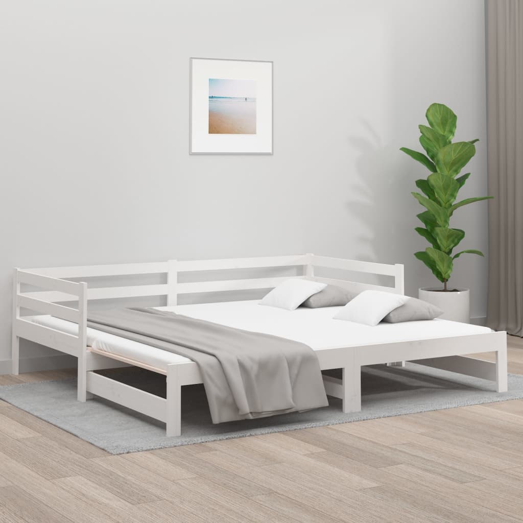 Pull-out Day Bed White 2x(80x200) cm Solid Wood Pine