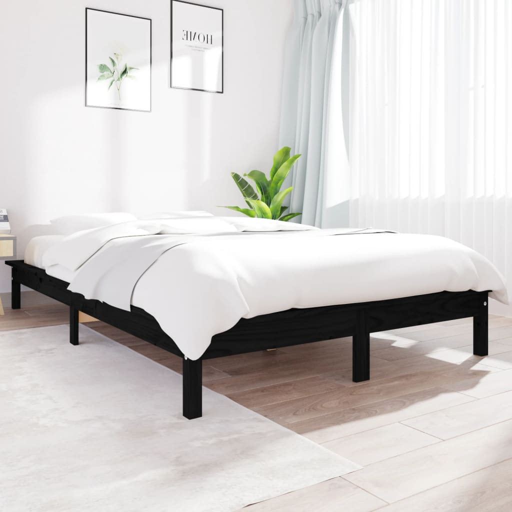 Bed Frame Black 120x200 cm Solid Wood Pine