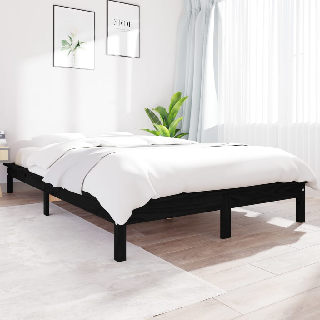 Bed Frame Black 150x200 cm King Size Solid Wood Pine