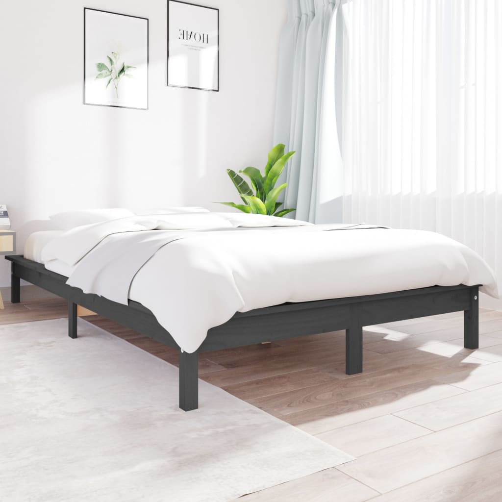 Bed Frame Grey 200x200 cm Solid Wood Pine