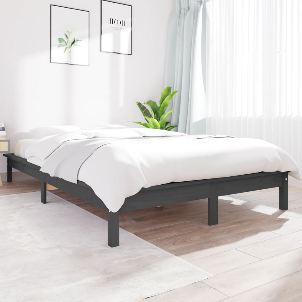 Bed Frame Grey 140x190 cm Solid Wood Pine