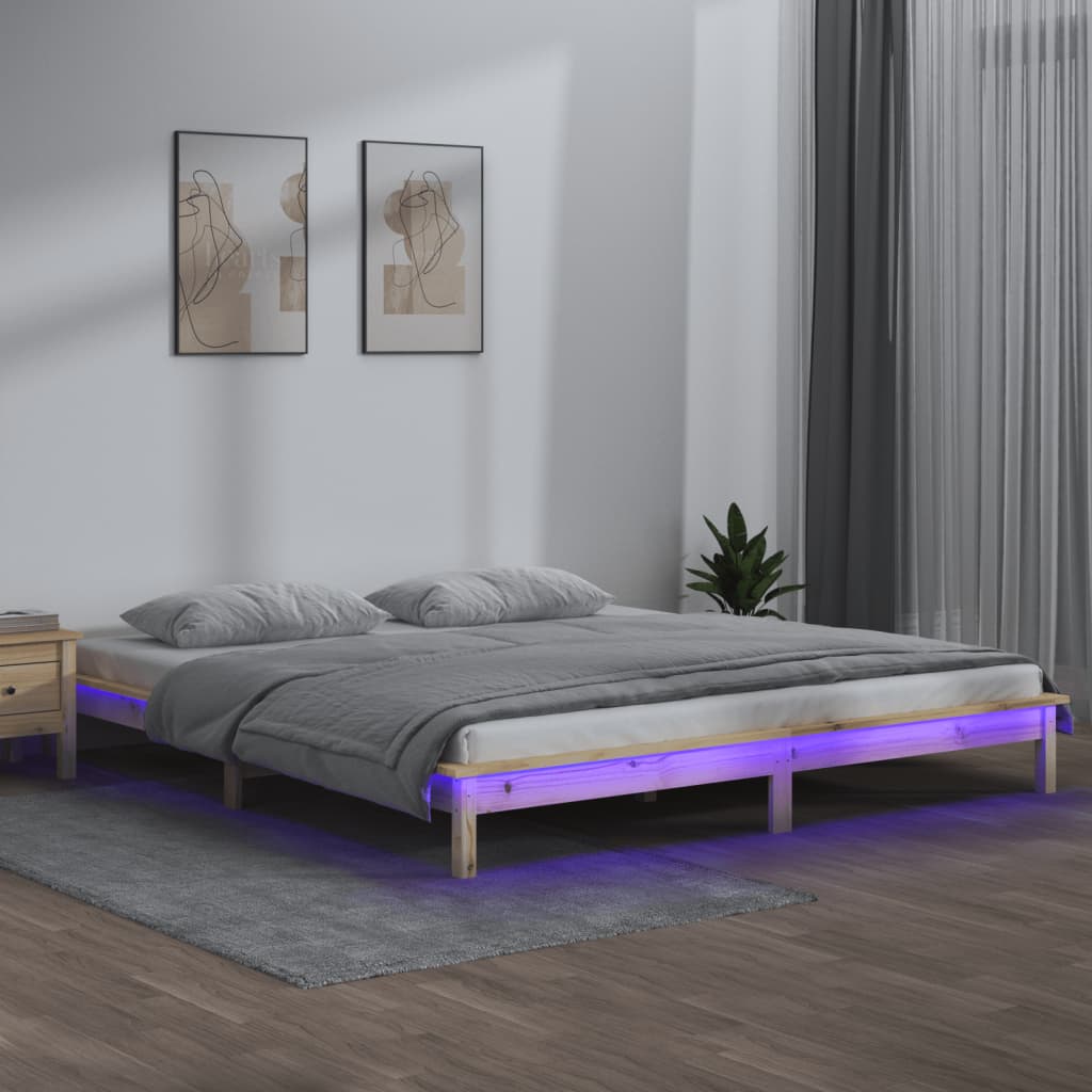 LED Bed Frame 150x200 cm King Size Solid Wood