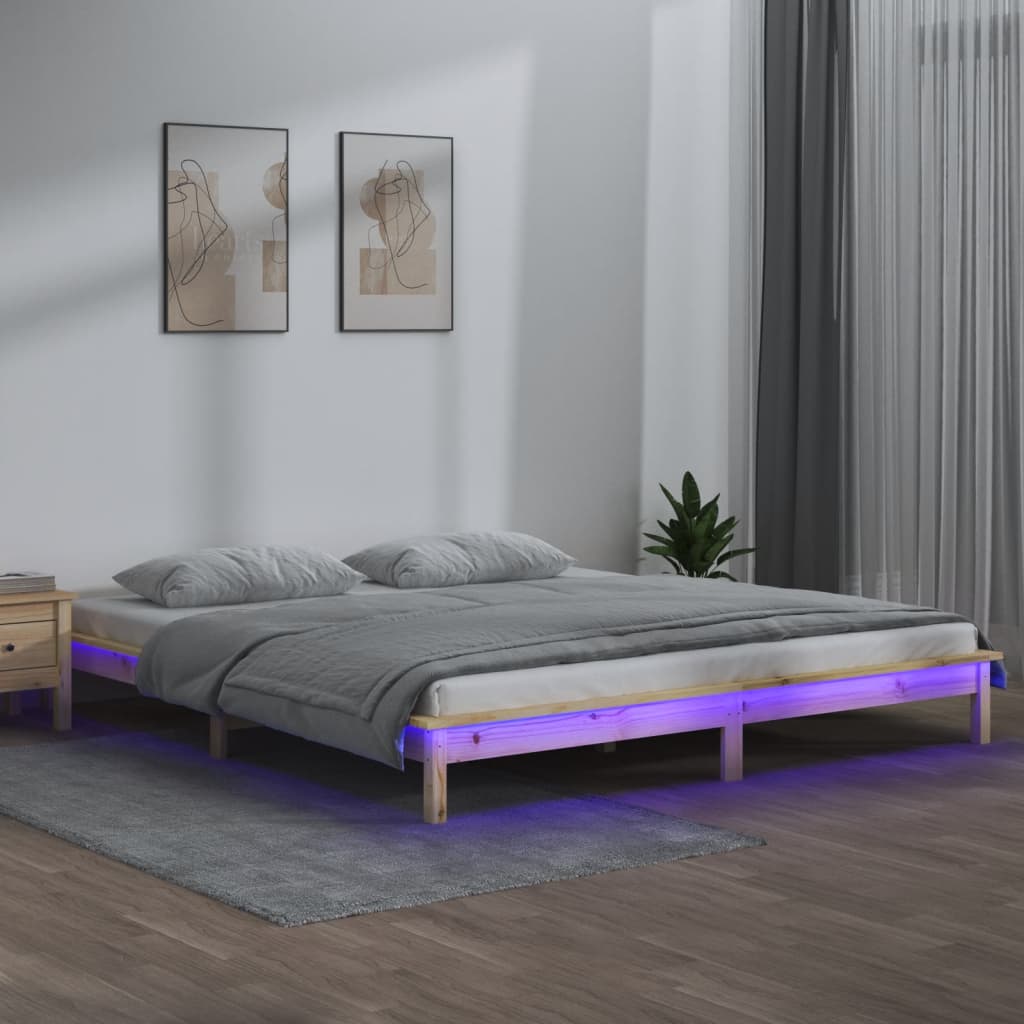 LED Bed Frame 140x190 cm Solid Wood