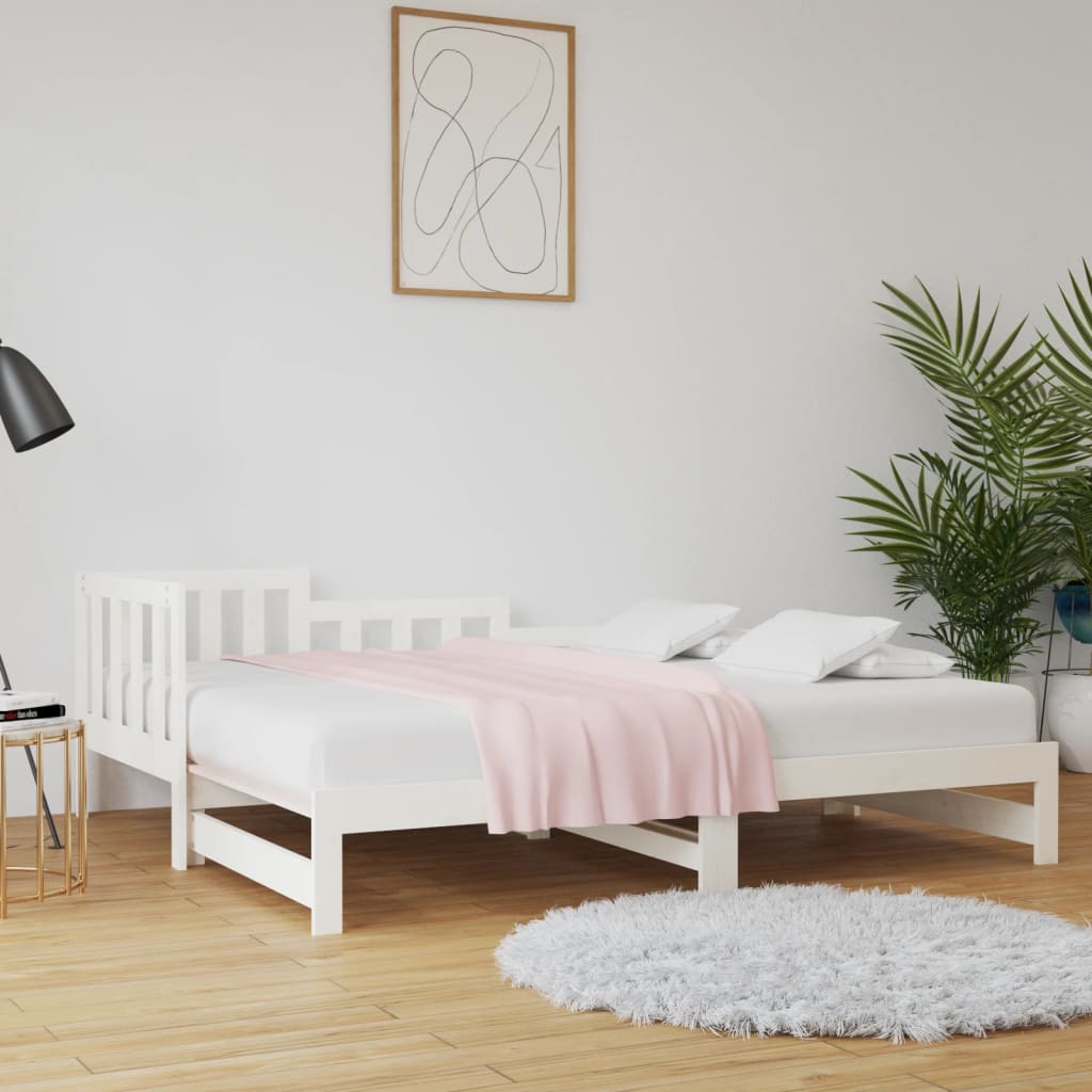 Pull-out Day Bed White 2x(90x190) cm Solid Wood Pine