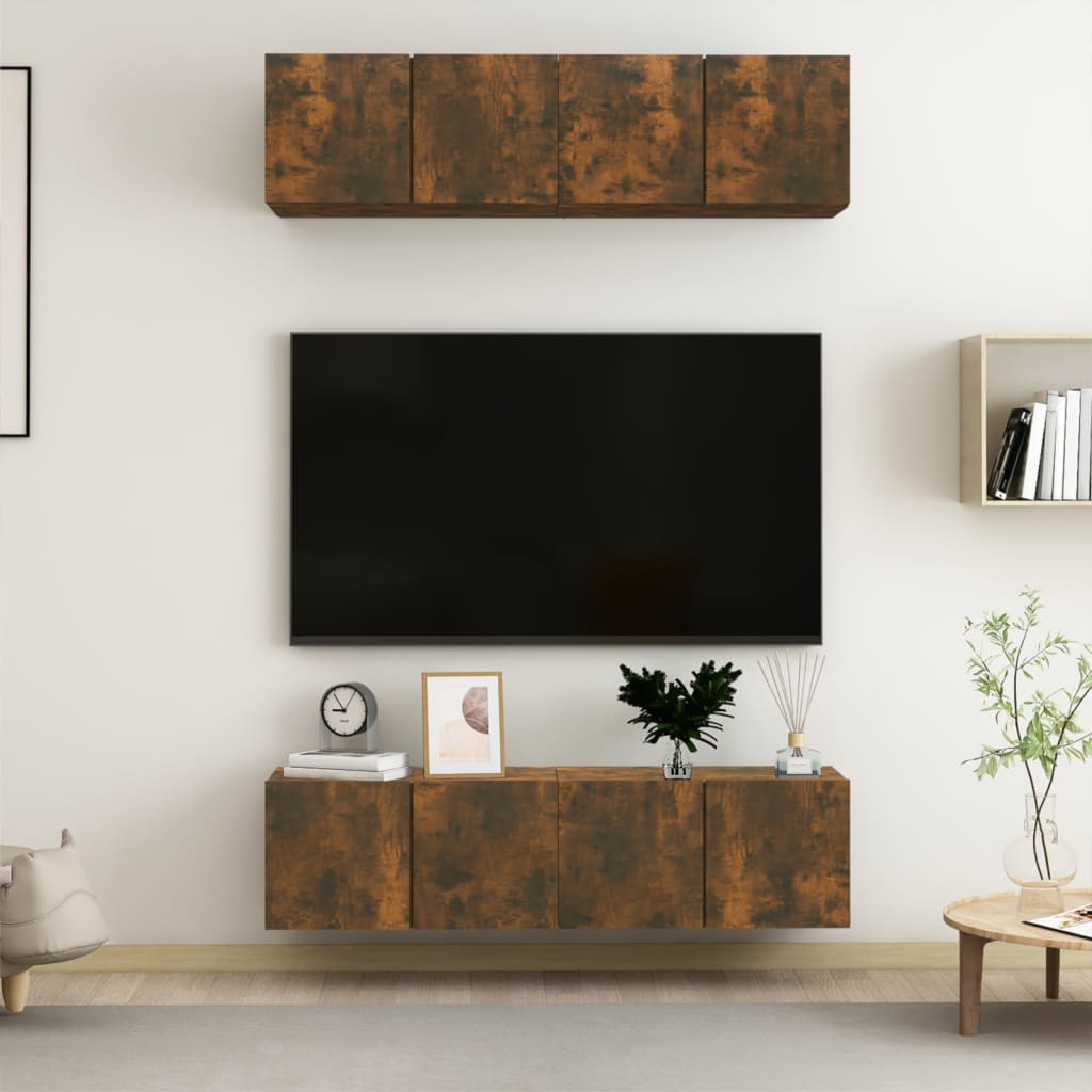 Wall TV Cabinets 4 Pieces Smoked Oak 60x30x30 cm Engineered Wood