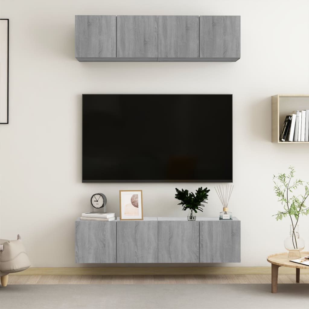 Wall TV Cabinets 4 Pieces Grey Sonoma 60x30x30 cm Engineered Wood