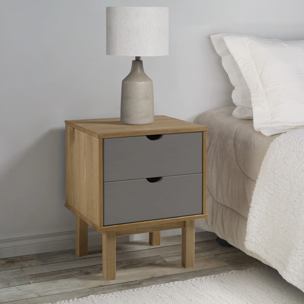 Bedside Cabinet OTTA Brown&Grey 46x39.5x57 cm Solid Wood Pine