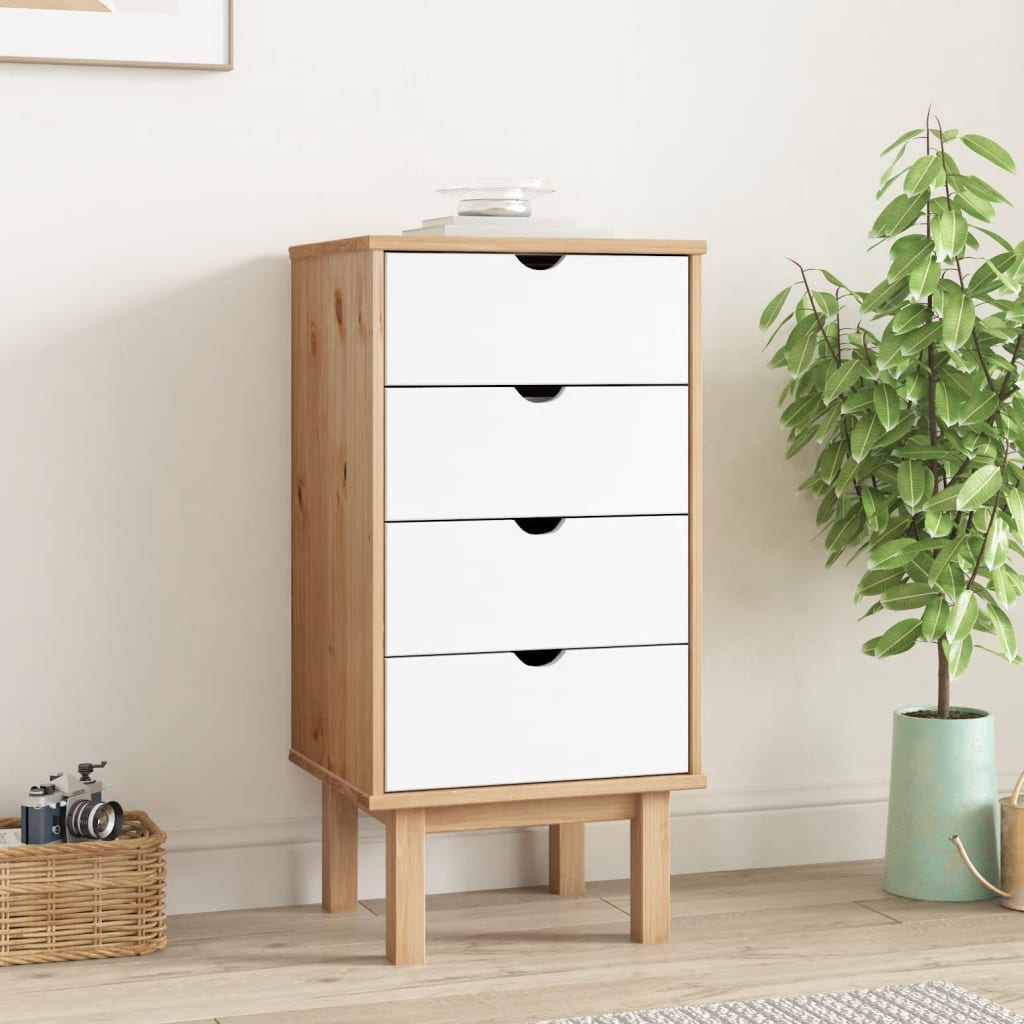 OLIVER Oak Finish Chest of Drawers - Tallboy, Small-sized, 4 Drawers