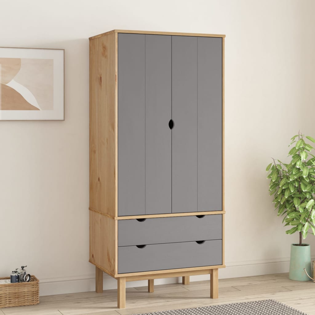OLIVER 2 Door Wardrobe with 2 Drawers Brown and Grey - 76.5cm