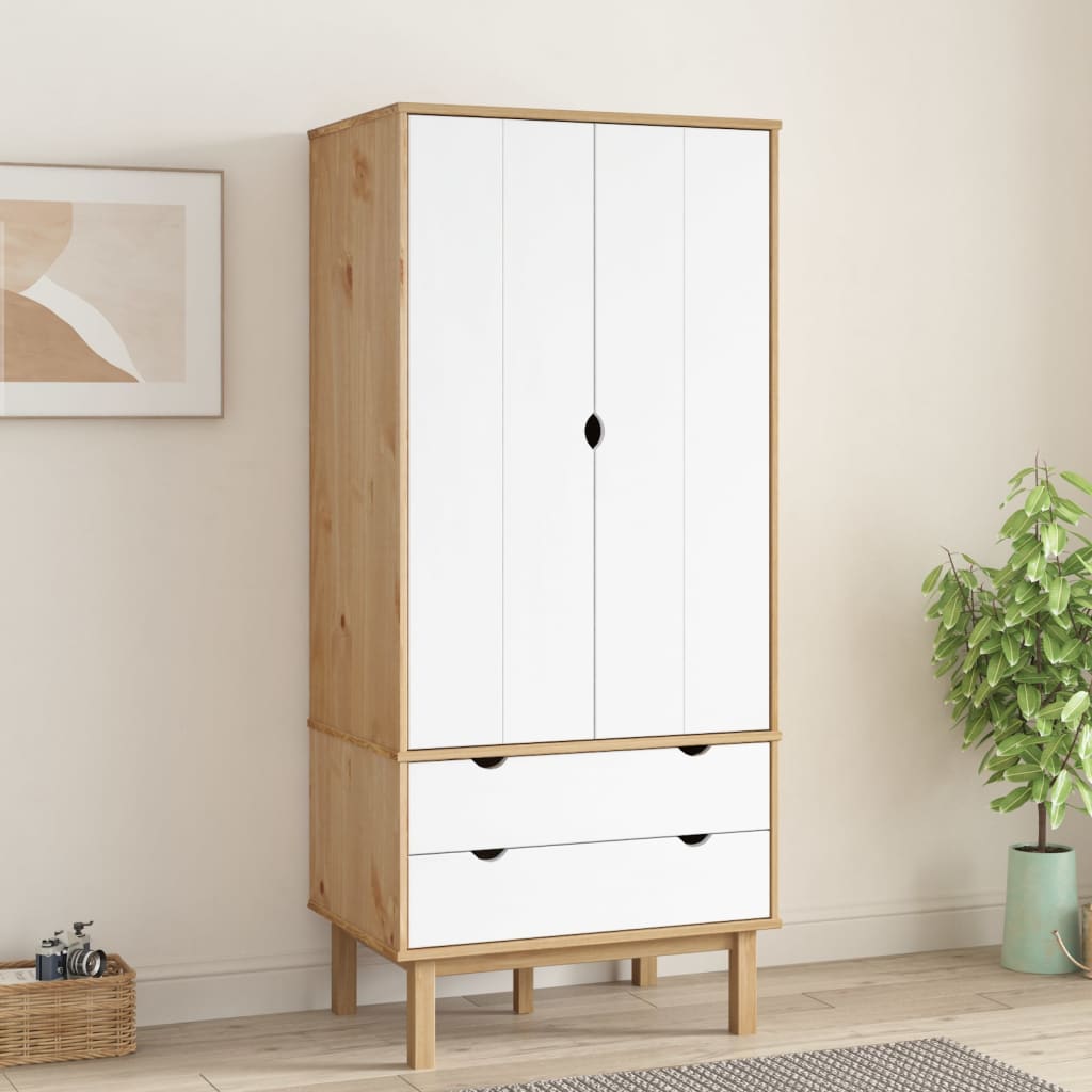 OLIVER 2 Door Wardrobe with 2 Drawers Brown and White - 76.5cm