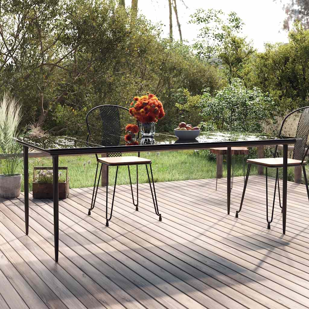 GACRES Garden Dining Table 200x100x74cm Steel and Tempered Glass - Black