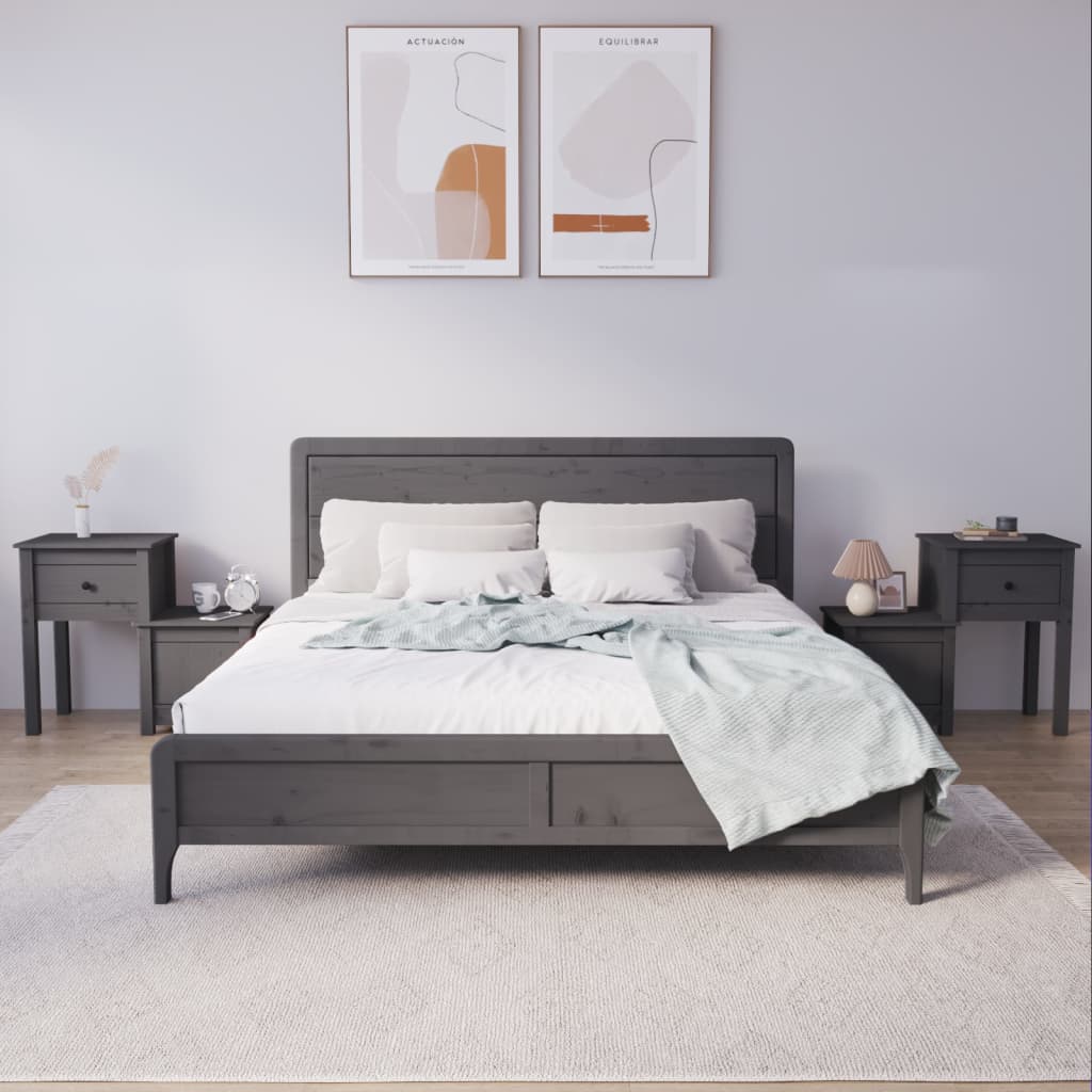 Bedside Table - ABBOTSFORD 2 Piece Nightstand Grey 79.5cm