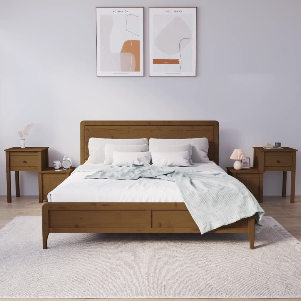 Bedside Table - ABBOTSFORD 2 Piece Nightstand Honey Brown 79.5cm