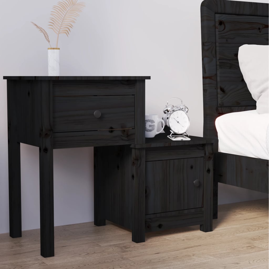 Bedside Table - ABBOTSFORD Nightstand Black 79.5cm