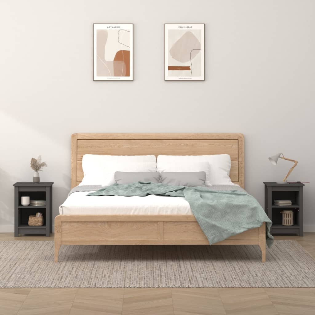 Bedside Table - ORISTANO 2 Piece Nightstand Grey 40cm