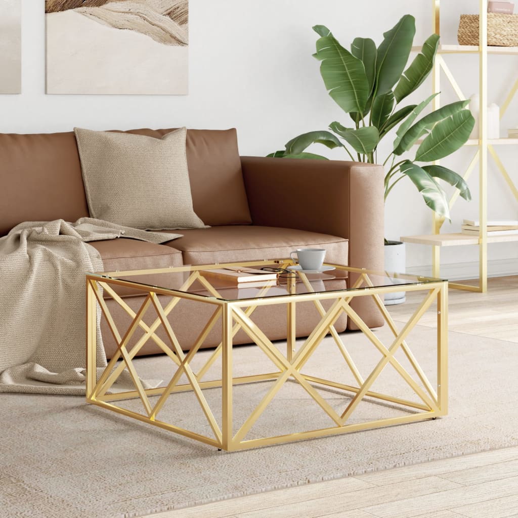 Coffee Table 80x80x40cm Stainless Steel and Glass
