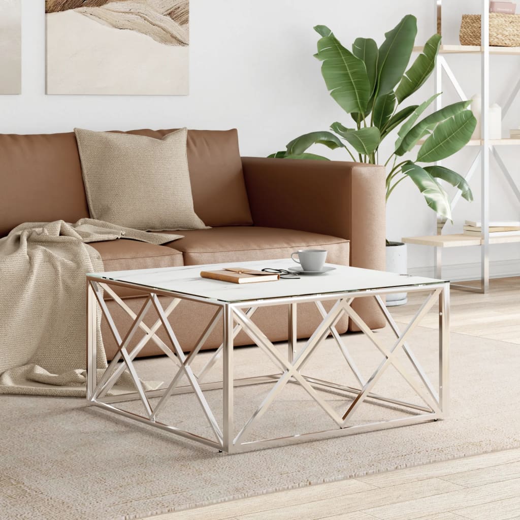 Coffee Table Silver 80x80x40cm Stainless Steel and Glass