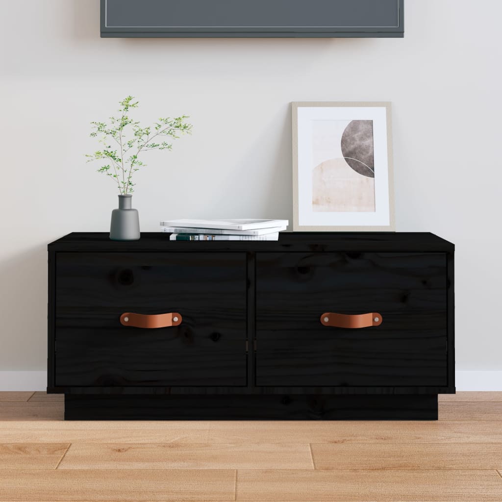 TV Cabinet Black 80x34x35 cm Solid Wood Pine