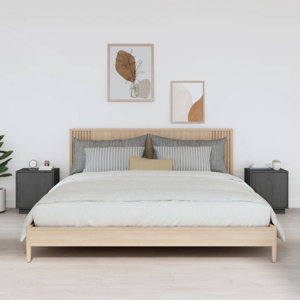 Bedside Table - SIENA Joe 2 Piece Nightstand Grey 40cm
