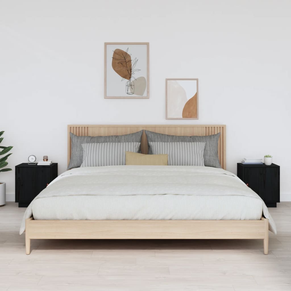 Bedside Table - SIENA Cal 2 Piece Nightstand Black 40cm