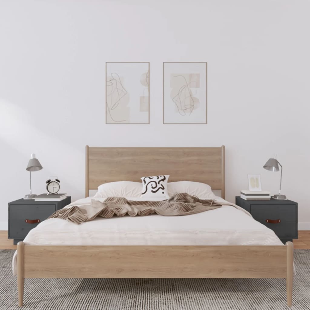 Bedside Table - SCOTT 2 Piece Nightstand Grey 40cm