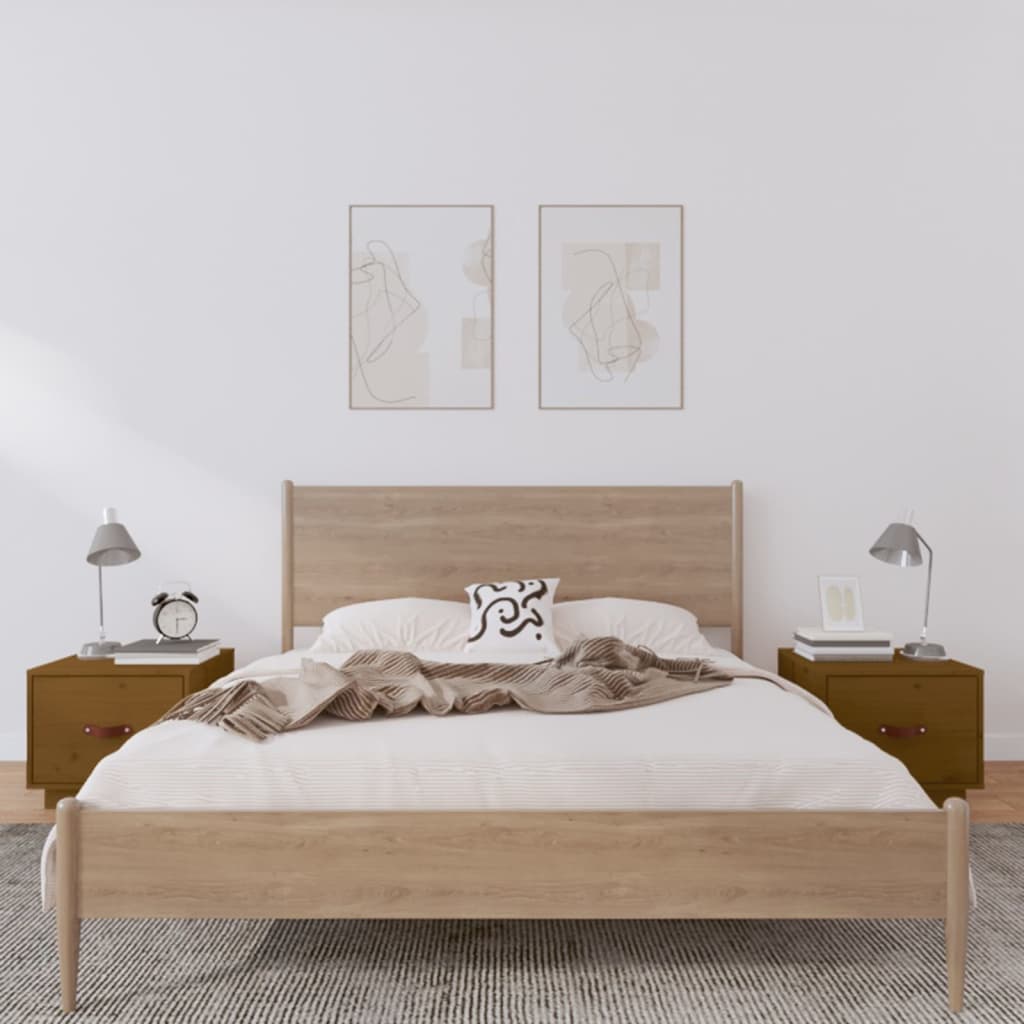 Bedside Table - SCOTT 2 Piece Nightstand Honey Brown 40cm