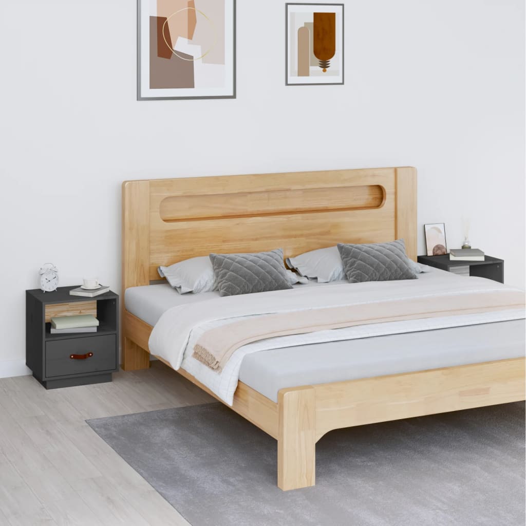 Bedside Table - SIENA Glen 2 Piece Nightstand Grey 40cm