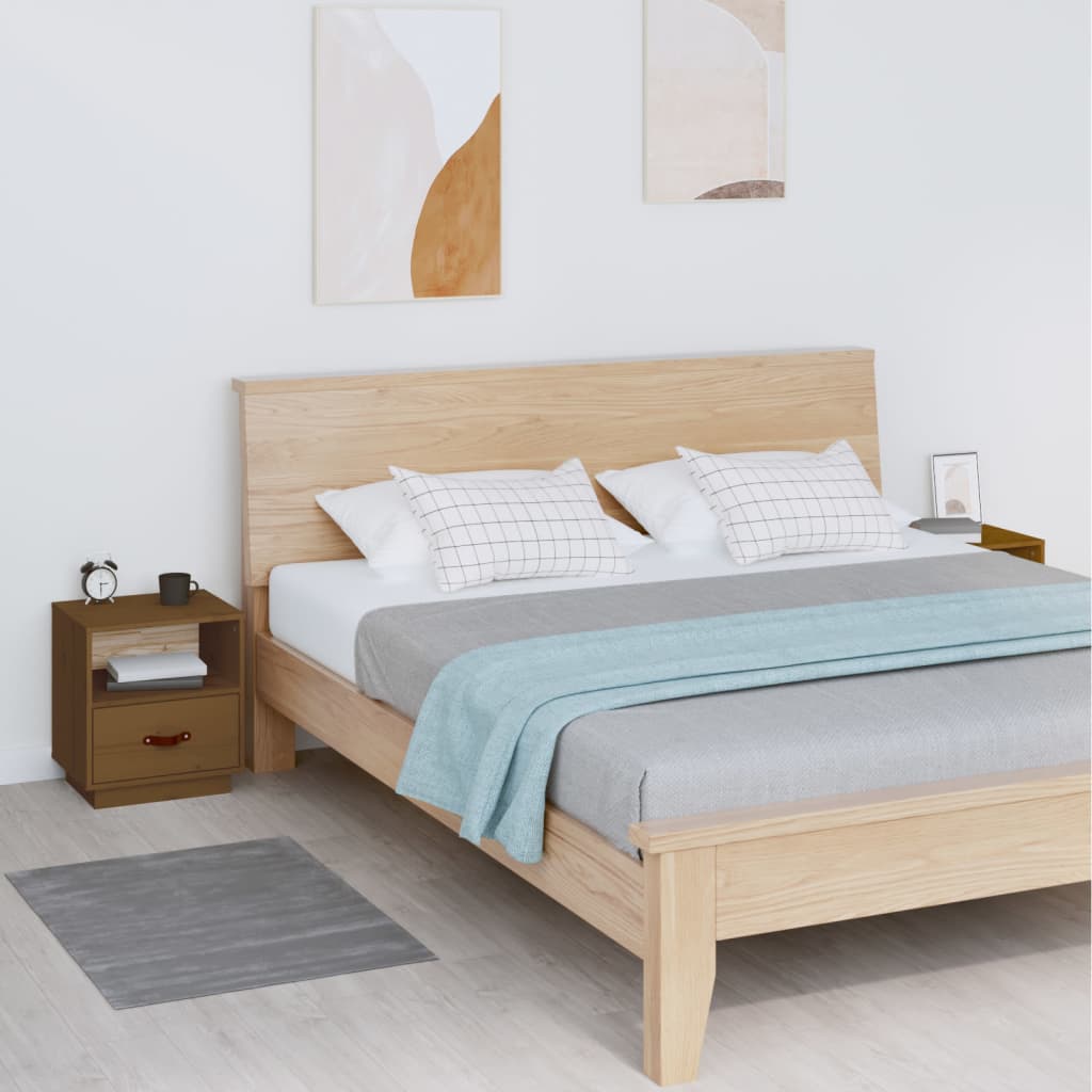 Bedside Table - SIENA Ivy 2 Piece Nightstand Honey Brown 40cm