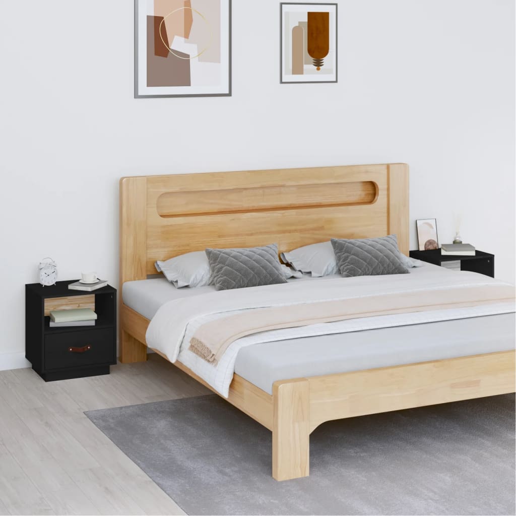 Bedside Table - SIENA Ray 2 Piece Nightstand Black 40cm