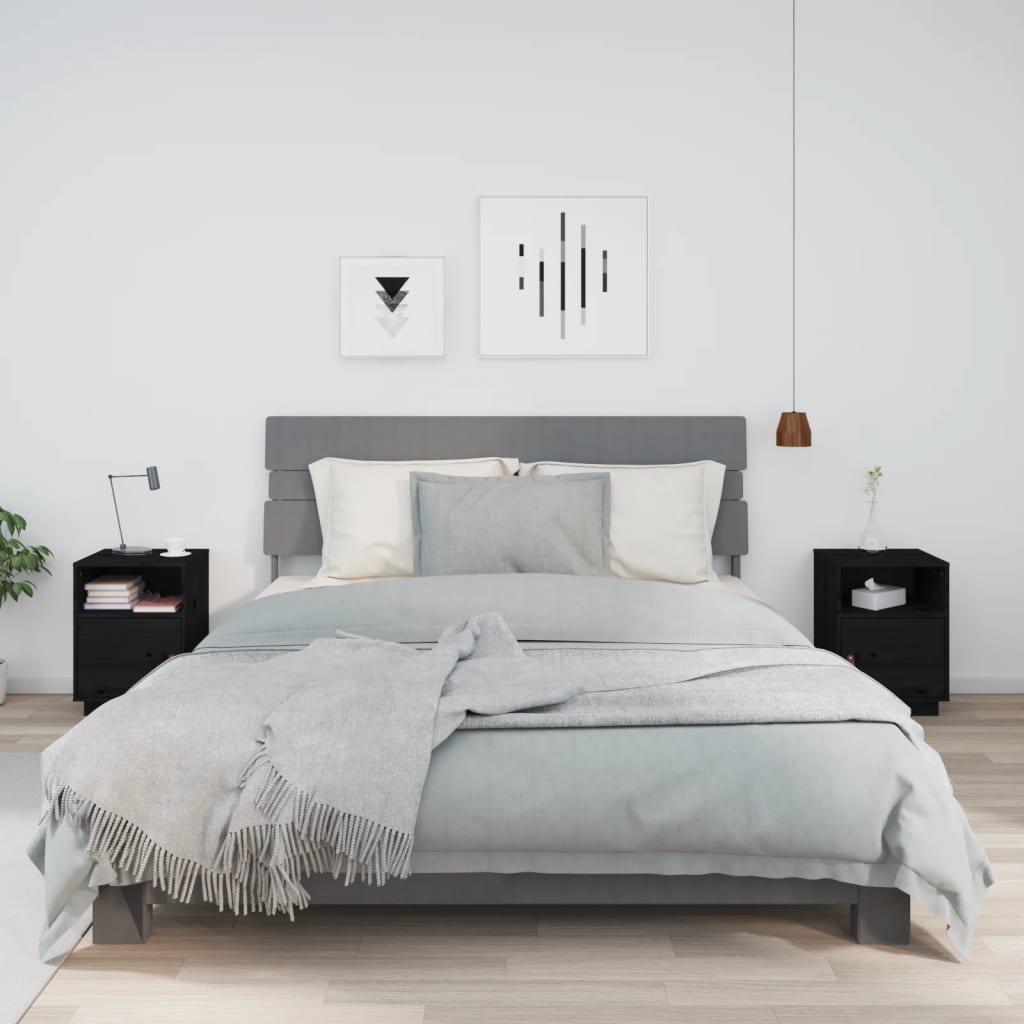 Bedside Table - SALEM Ivy 2 Piece Nightstand Black 40cm