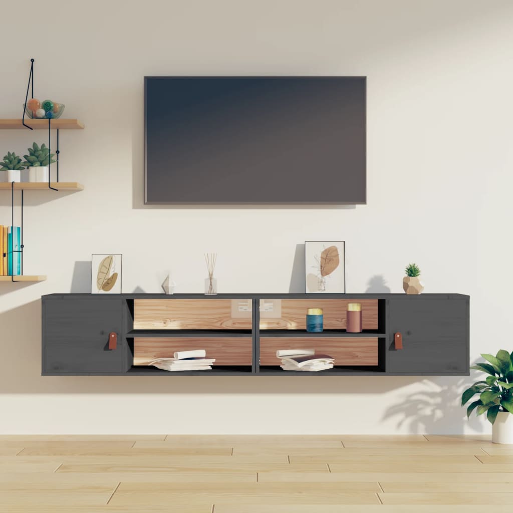 Wall Cabinets 2 pcs Grey 80x30x30 cm Solid Wood Pine
