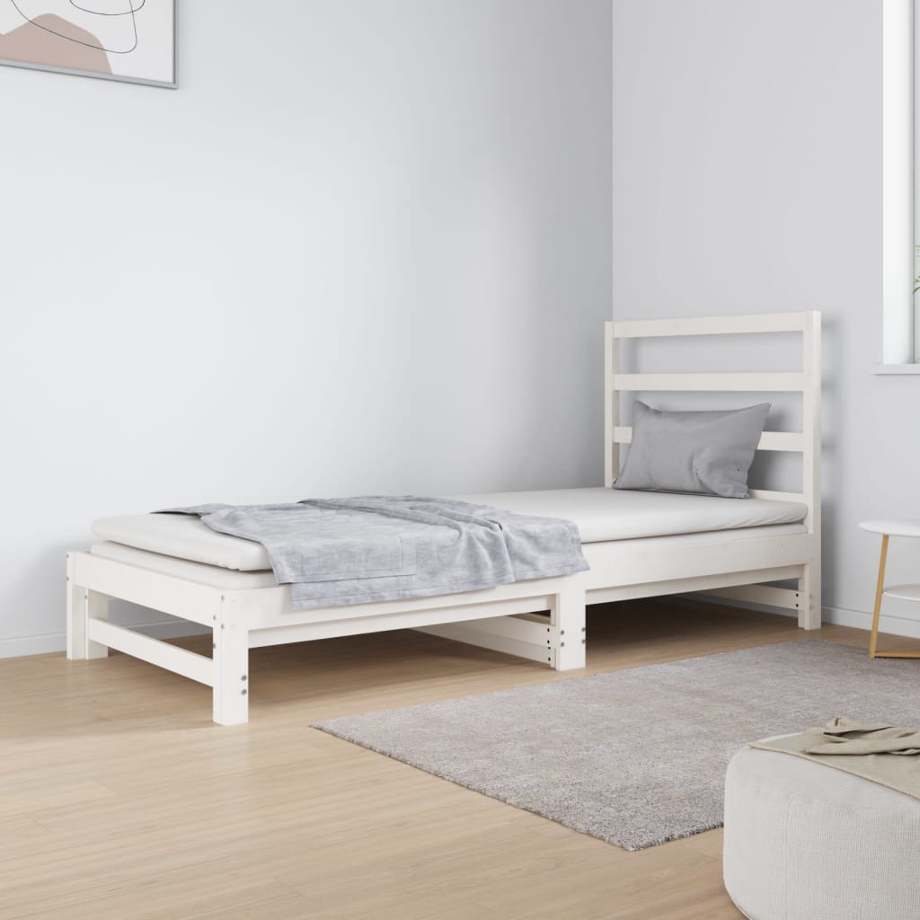 Pull-out Day Bed White 2x(90x190) cm Solid Wood Pine