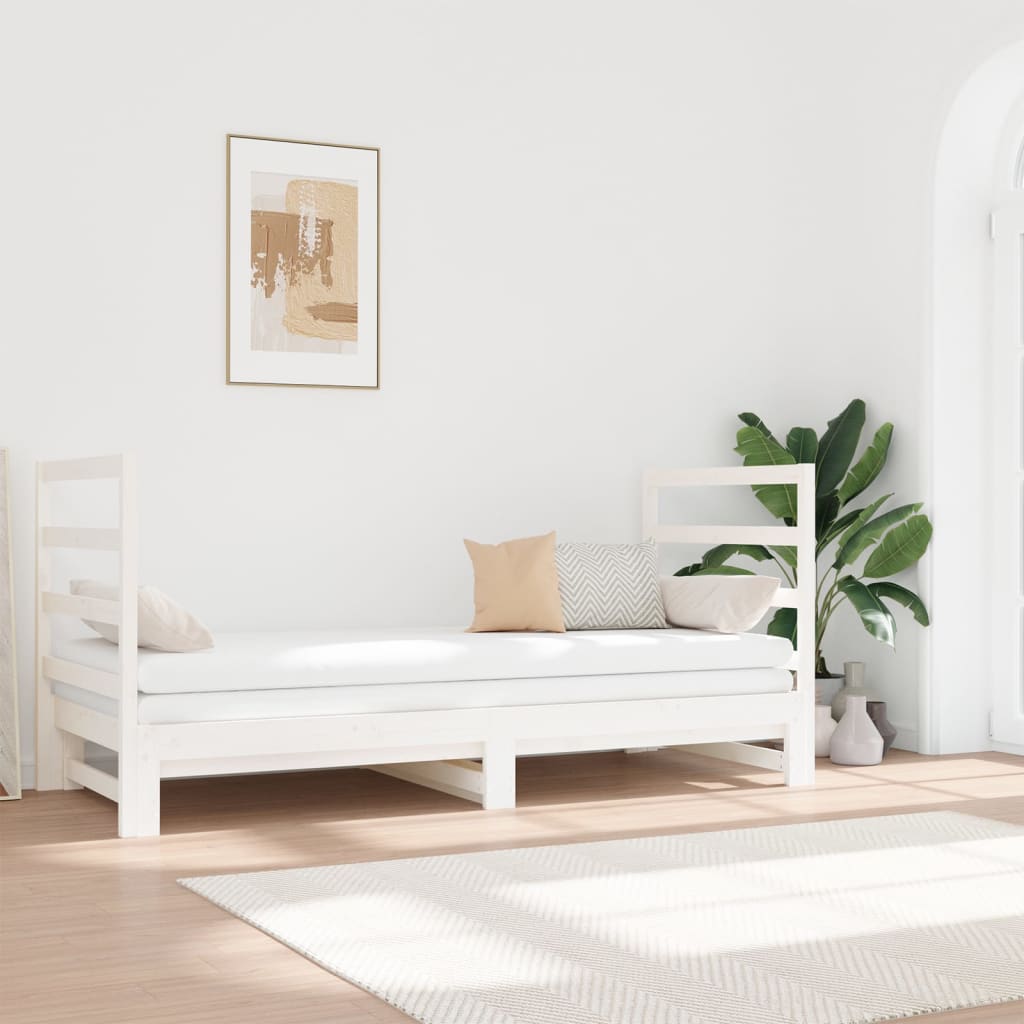 Pull-out Day Bed White 2x(90x190) cm Solid Wood Pine