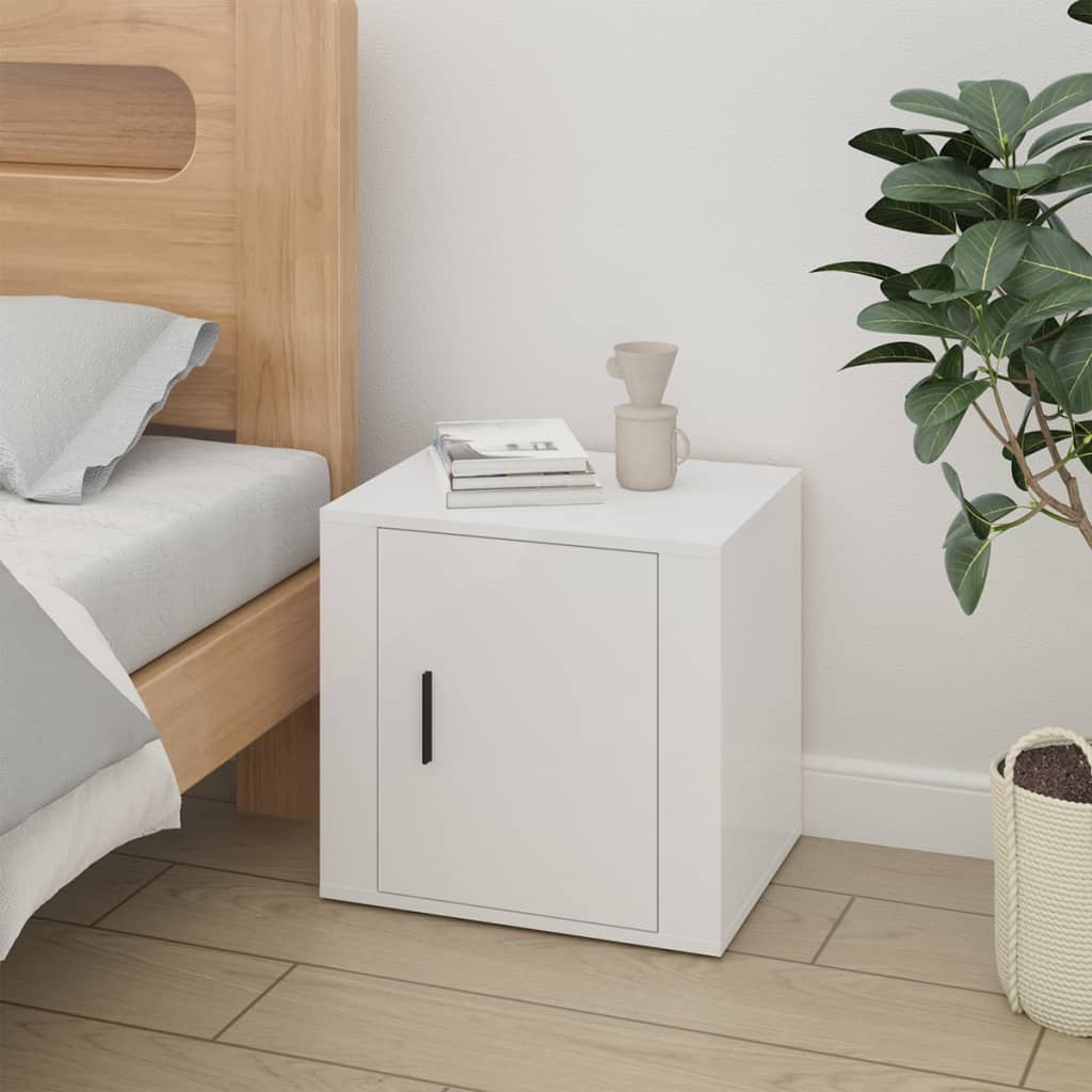 Bedside Table - BETHEL Nightstand High Gloss White 50cm