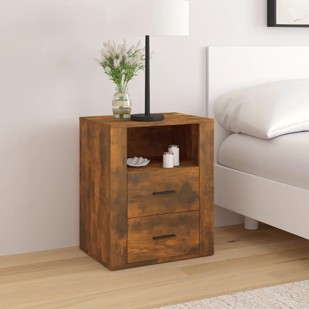 Bedside Table - BOLOGNA Nightstand Smoked Oak 50cm