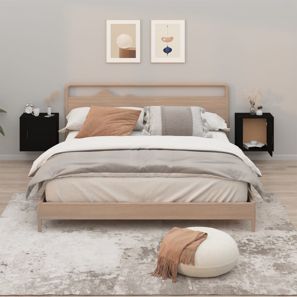 Bedside Table - COMO 2 Piece Nightstand Black 50cm