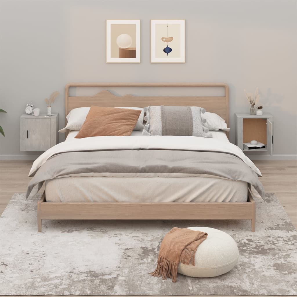 Bedside Table - COMO 2 Piece Nightstand Concrete Grey 50cm