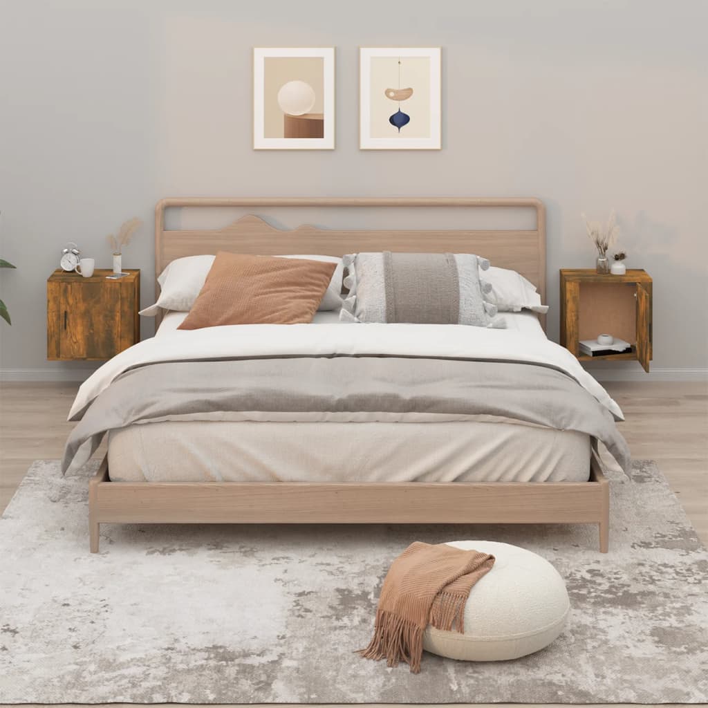 Bedside Table - COMO 2 Piece Nightstand Smoked Oak 50cm