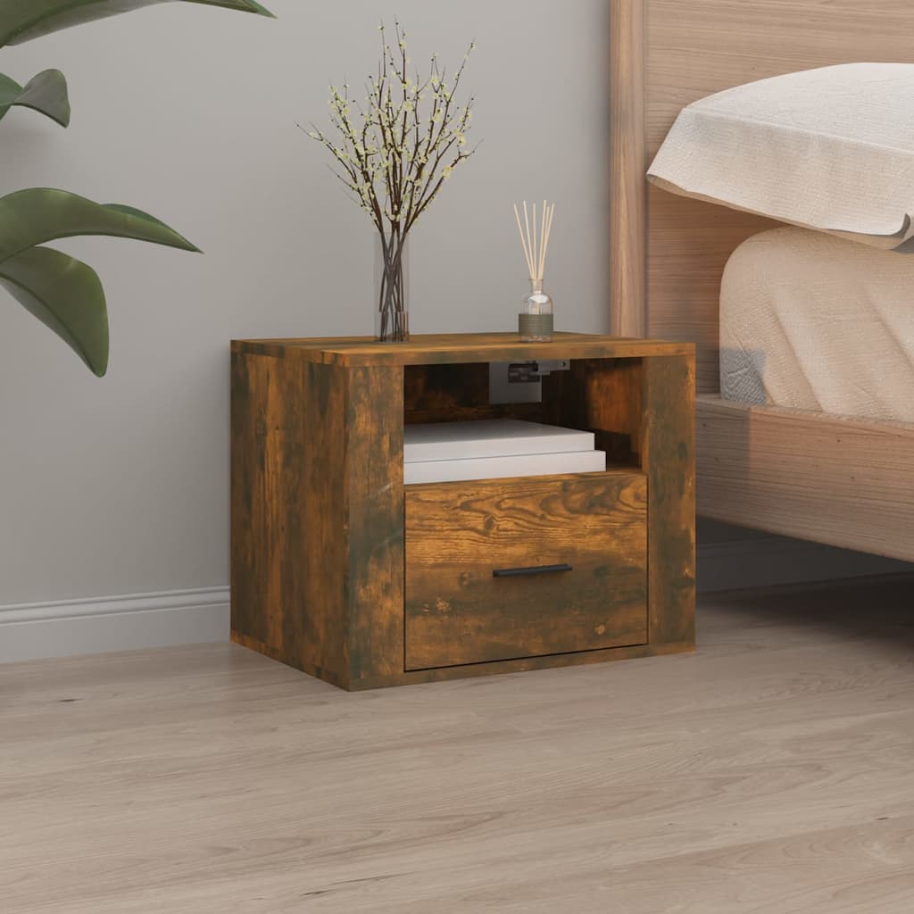 Bedside Table - BRADFORD Nightstand Smoked Oak 50cm